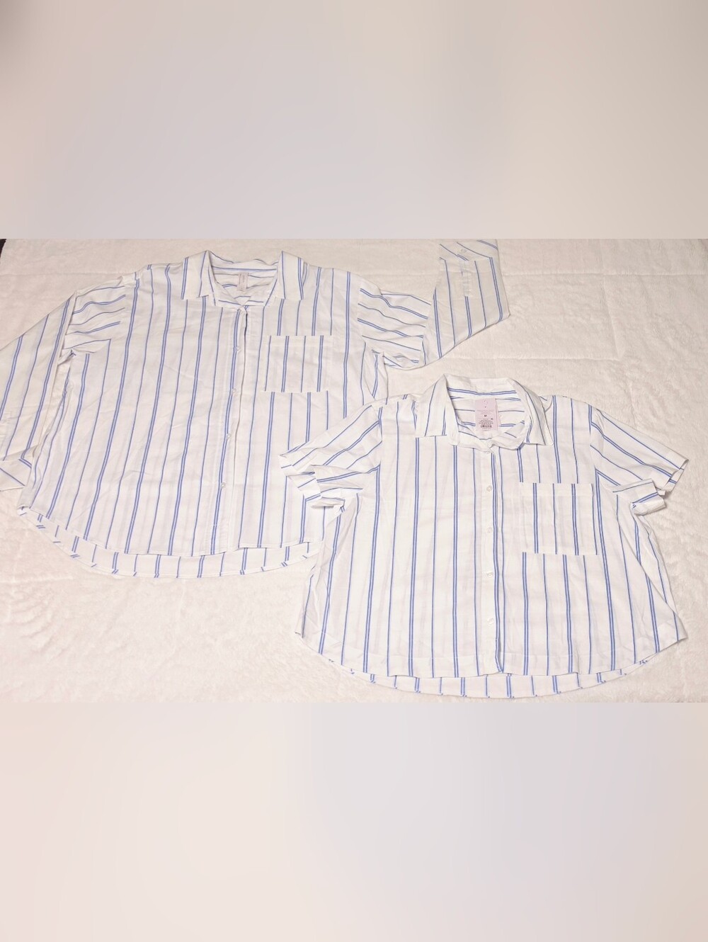 Auden White Pajama Tops with Blue Stripes - Set of Two (TC118-119)